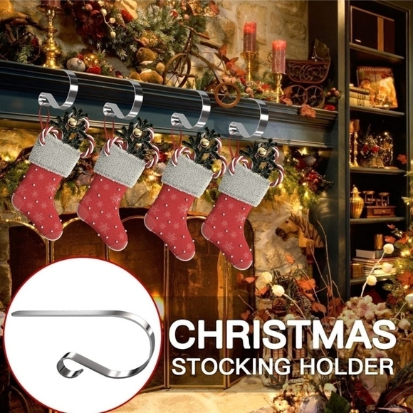 Christmas Stocking Holder Hooks Metal Hanging Hanger Clips for Home 4 Pack - Picture 3 of 5